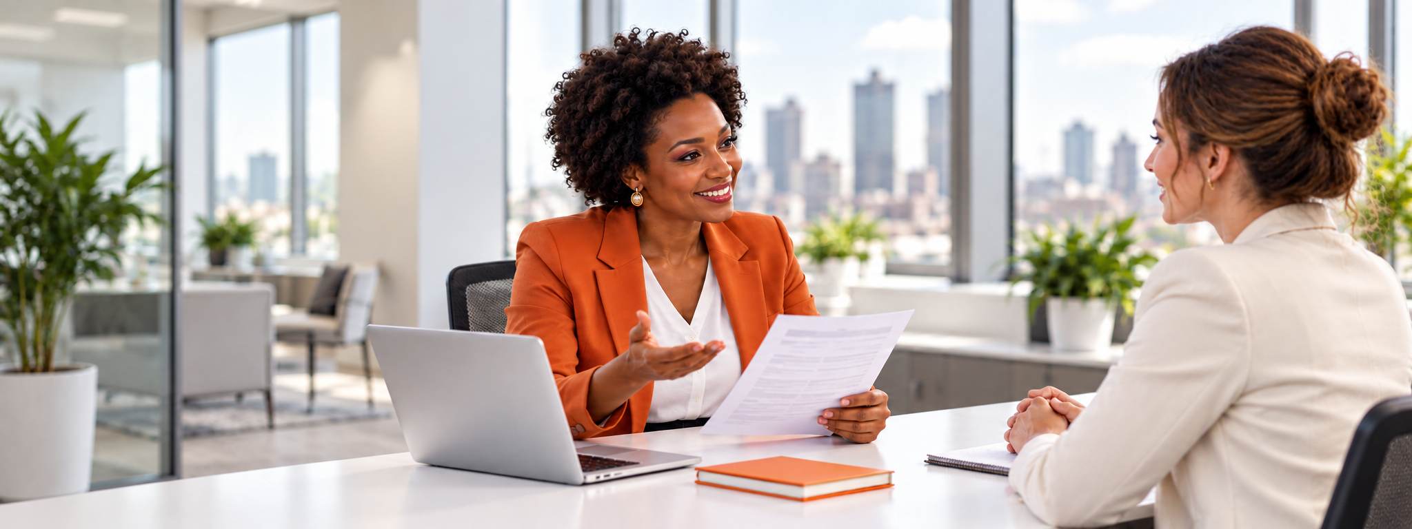 Entretien de recrutement dans un bureau lumineux